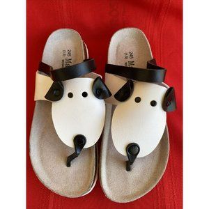 MAIBULUN Women's Sandals White & Black Puppy Dog Thong Shoes Size 39 / 8 US